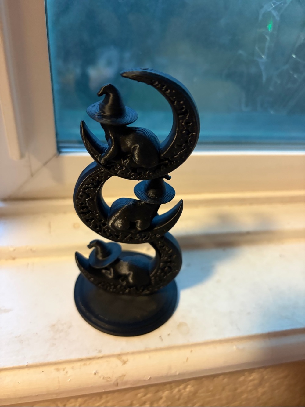 Black Cats on Triple Crescent Moon With Witch Hats Decorative Figurine -